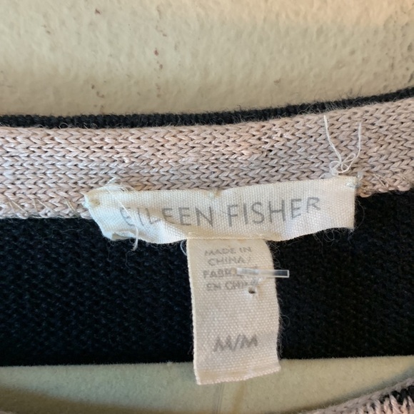 Eileen Fisher Tan Black Stripe Linen Sweater Neutral Relaxed Tunic Lagenlook M - Picture 12 of 13